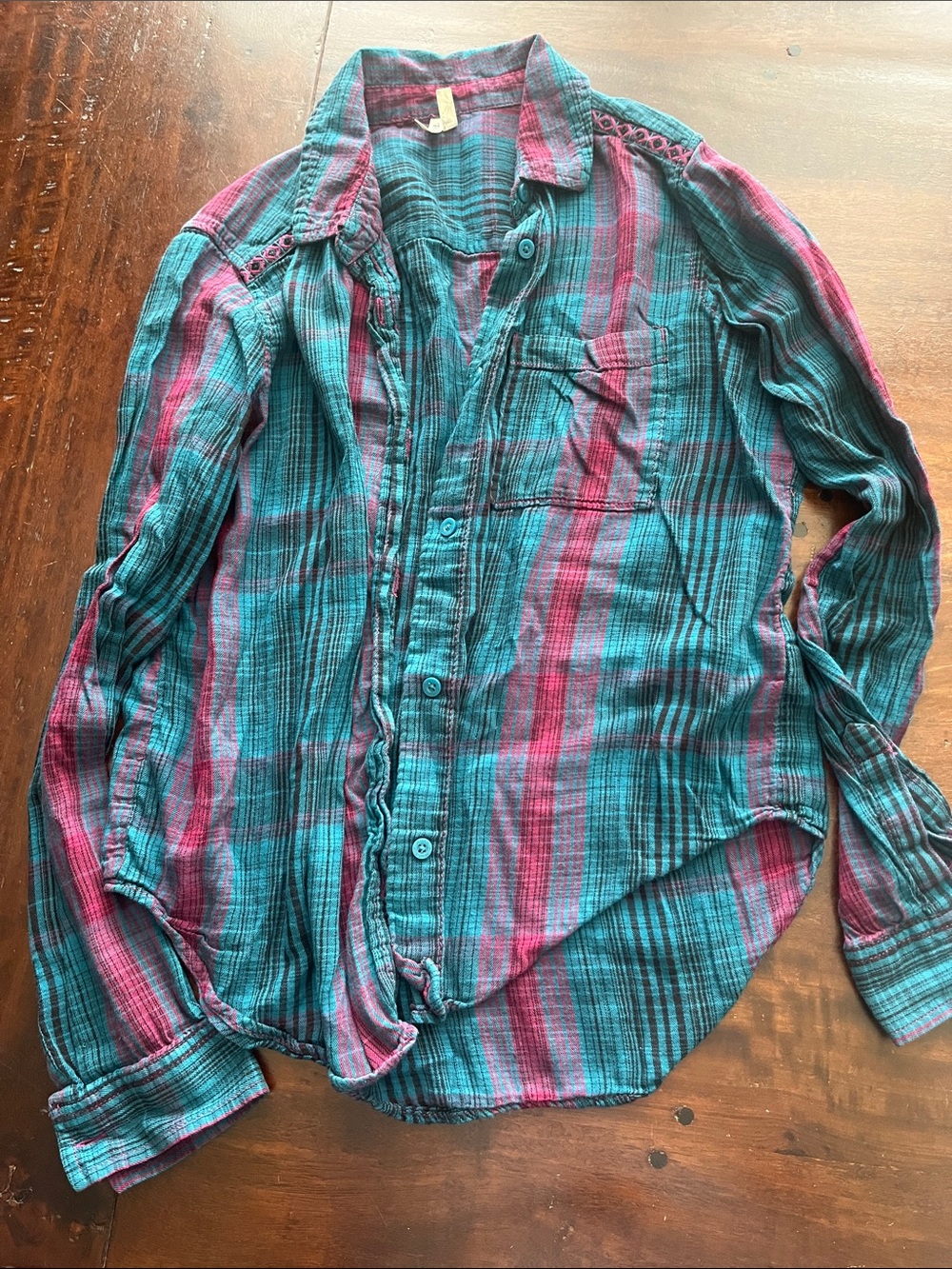 Mudd Teal and Magenta Plaid Button-Down Shirt